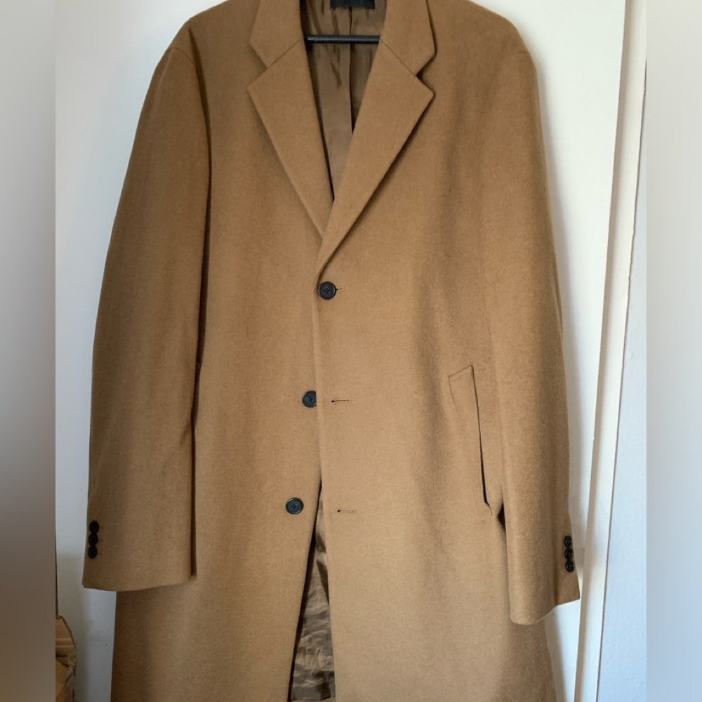 Uniqlo Overcoat Mens Size Medium Beige Tan Wool Cashmere Chesterfield Coat XL